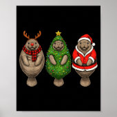 Retro Christmas Manatee Santa Reindeer  Poster (Voorkant)