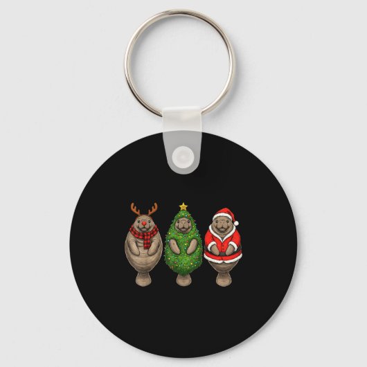 Retro Christmas Manatee Santa Reindeer Sleutelhanger (Voorkant)