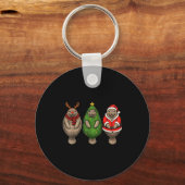 Retro Christmas Manatee Santa Reindeer Sleutelhanger (Voorkant)