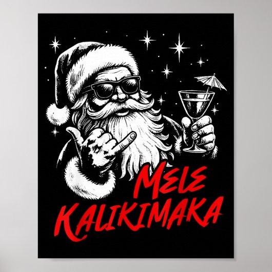 Retro Christmas Mele Kalikimaka Santa Shaka Hawaii Poster (Voorkant)
