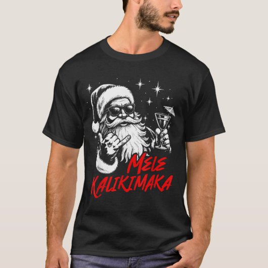 Retro Christmas Mele Kalikimaka Santa Shaka Hawaii T-shirt (Voorkant)
