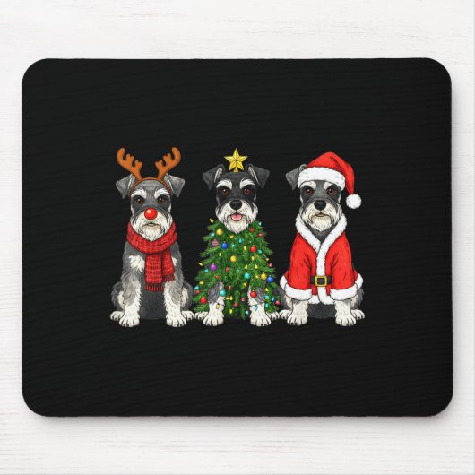 Retro Christmas Miniature Schnauzer Santa Reindeer Muismat (Voorkant)