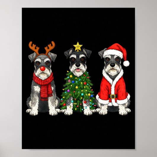 Retro Christmas Miniature Schnauzer Santa Reindeer Poster (Voorkant)