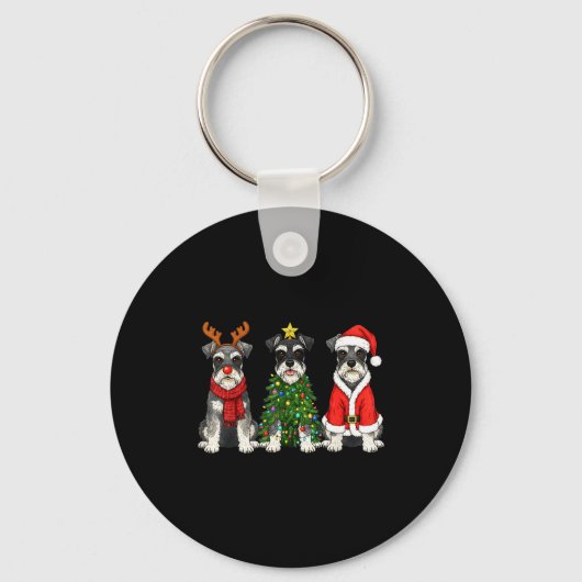 Retro Christmas Miniature Schnauzer Santa Reindeer Sleutelhanger (Voorkant)