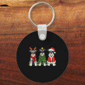 Retro Christmas Miniature Schnauzer Santa Reindeer Sleutelhanger (Voorkant)