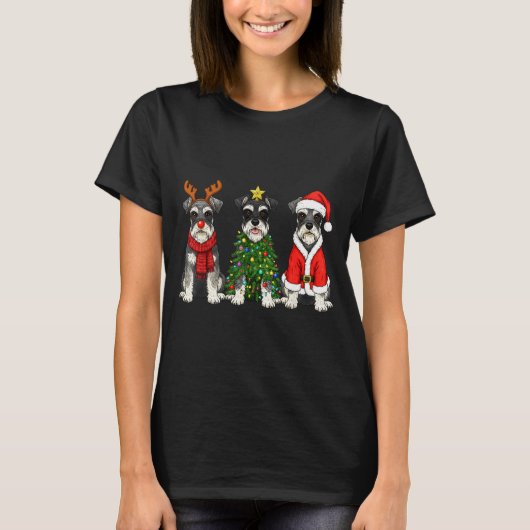 Retro Christmas Miniature Schnauzer Santa Reindeer T-shirt (Voorkant)
