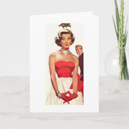 Retro Christmas - Ontmoet me bij de Mistletoe, Feestdagen Kaart (Voorkant)