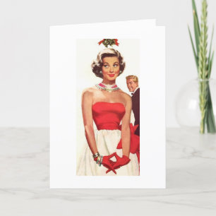 Retro Christmas - Ontmoet me bij de Mistletoe, Feestdagen Kaart