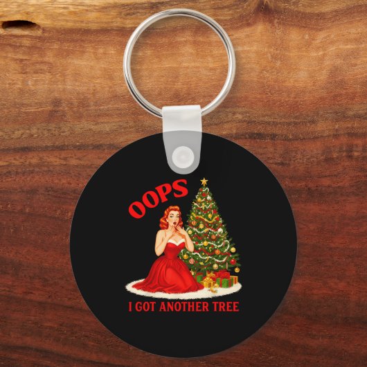 Retro Christmas Oops I Got Another Tree Funny Sayi Sleutelhanger (Voorkant)