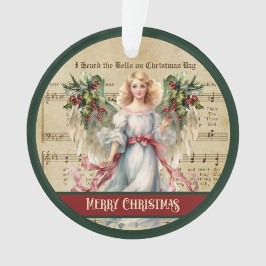 Retro Christmas Ornament Green Red Angel Design (voorkant)