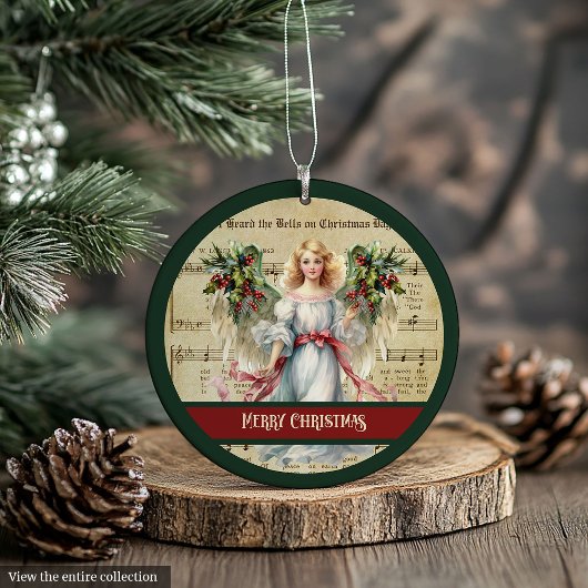 Retro Christmas Ornament Green Red Angel Design