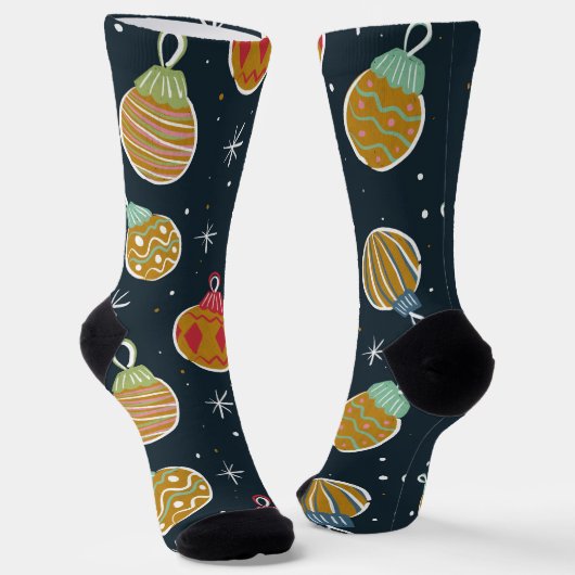 Retro Christmas Ornament Pattern Socks Sokken (Gebogen)