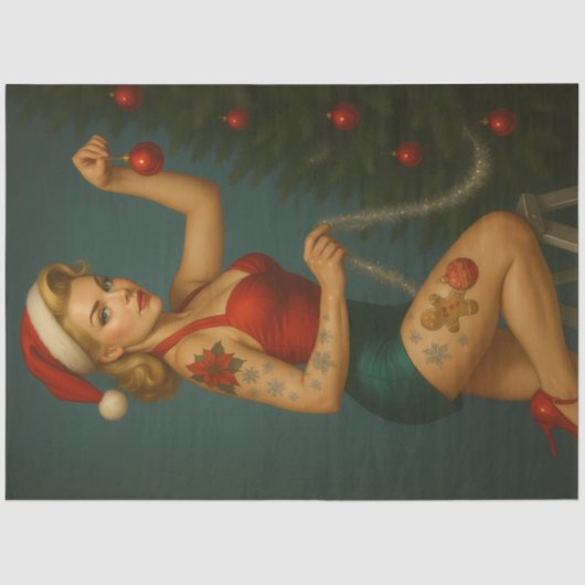 Retro Christmas Ornament Pin-Up Decoupage Tissuepapier (Voorkant)