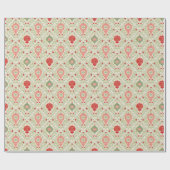 Retro Christmas Ornament Pink, Red, Green Paper Cadeaupapier (Vlak)