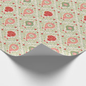 Retro Christmas Ornament Pink, Red, Green Paper Cadeaupapier (Hoek)