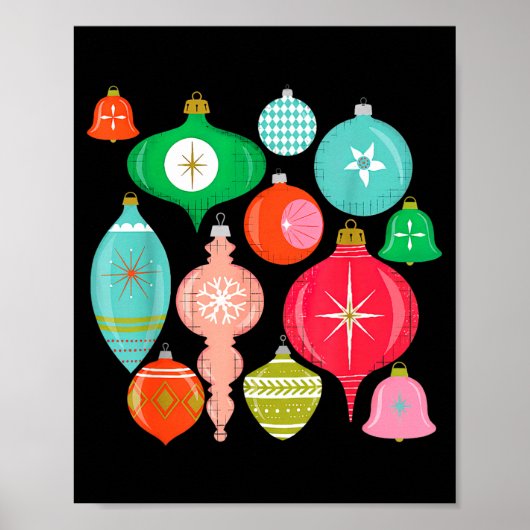 Retro Christmas Ornaments Mid Century Modern  Poster (Voorkant)