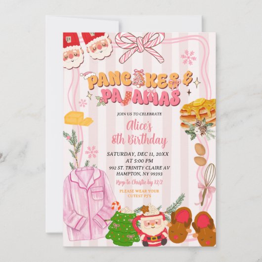 Retro Christmas Pancake and Pajama Party Birthday Kaart (Voorkant)