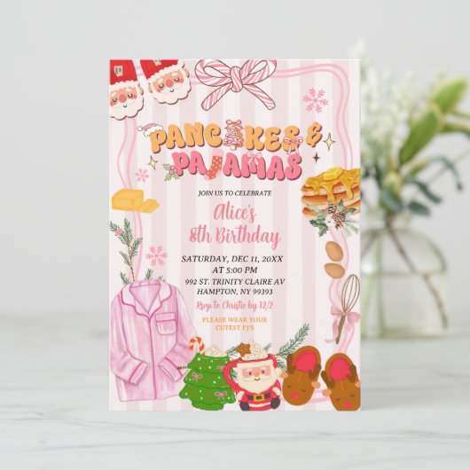Retro Christmas Pancake and Pajama Party Birthday Kaart (Staand voorkant)