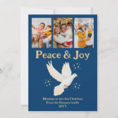 Retro Christmas Peace Joy Aquarel Duif Foto Feestdagenkaart (Voorkant)