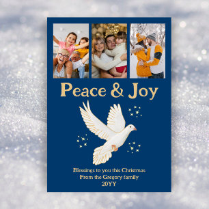 Retro Christmas Peace Joy Aquarel Duif Foto Feestdagenkaart