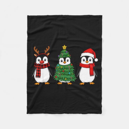 Retro Christmas Penguin Santa Reindeer  Fleece Deken (Voorkant)