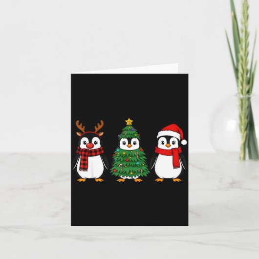 Retro Christmas Penguin Santa Reindeer  Kaart (Voorkant)