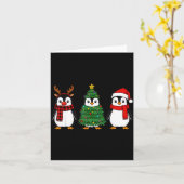 Retro Christmas Penguin Santa Reindeer  Kaart (Gele Bloem)
