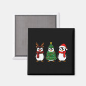 Retro Christmas Penguin Santa Reindeer Magneet (Voorkant / Achterkant)