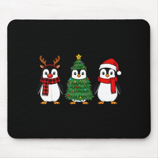 Retro Christmas Penguin Santa Reindeer  Muismat (Voorkant)