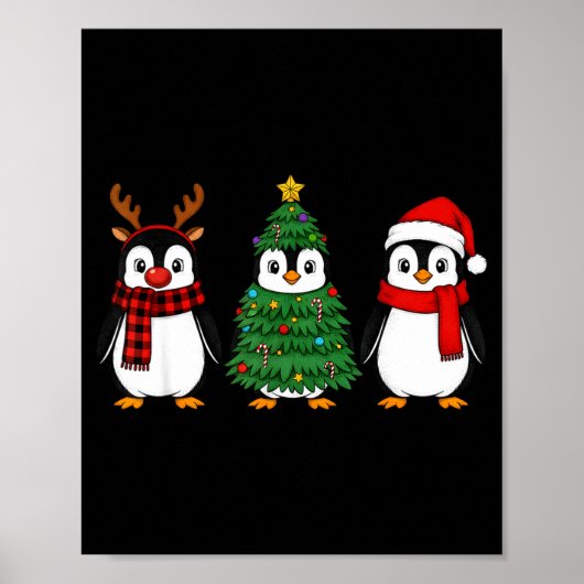 Retro Christmas Penguin Santa Reindeer Poster (Voorkant)