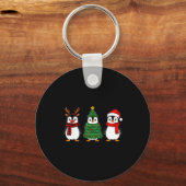 Retro Christmas Penguin Santa Reindeer Sleutelhanger (Voorkant)