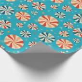 Retro Christmas Peppermint Candy Blue  Cadeaupapier (Hoek)