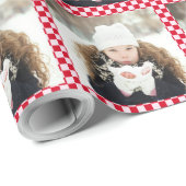 Retro Christmas Photo Collage Checkerboard Red Cadeaupapier (Rol Hoek)