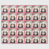 Retro Christmas Photo Collage Checkerboard Red Cadeaupapier (Vlak)