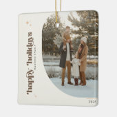 Retro Christmas Photo Family Name Holiday Keramisch Ornament (Links)
