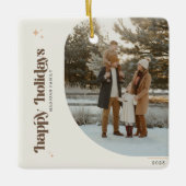 Retro Christmas Photo Family Name Holiday Keramisch Ornament (Voorkant)