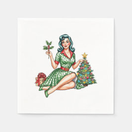 Retro Christmas Pin-Up Cocktail Napkin  Servet