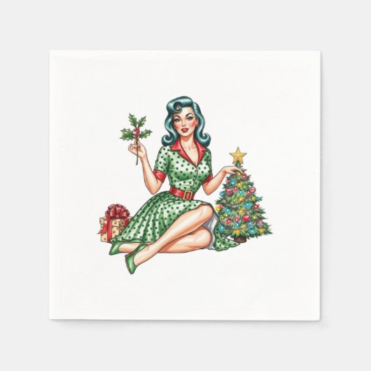 Retro Christmas Pin-Up Cocktail Napkin  Servet (Voorkant)