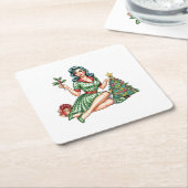 Retro Christmas Pin-Up Paper Coaster Kartonnen Onderzetters (Schuin)