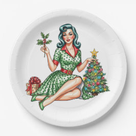 Retro Christmas Pin-Up Paper Plate Papieren Bordje