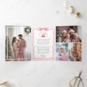 Retro Christmas Pink Ribbon Familie Fotogalerij Drieluik Wenskaart (Binnen)