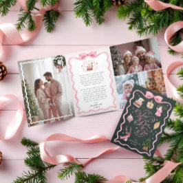 Retro Christmas Pink Ribbon Familie Fotogalerij Drieluik Wenskaart