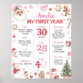 Retro Christmas Pink Santa Birthday Milestone Sign Poster (Voorkant)