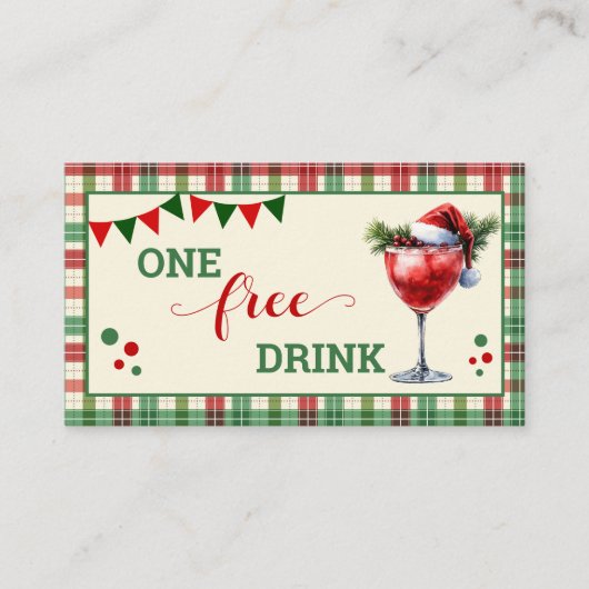 Retro Christmas Plaid Free Drink Party Ticket (Voorkant)