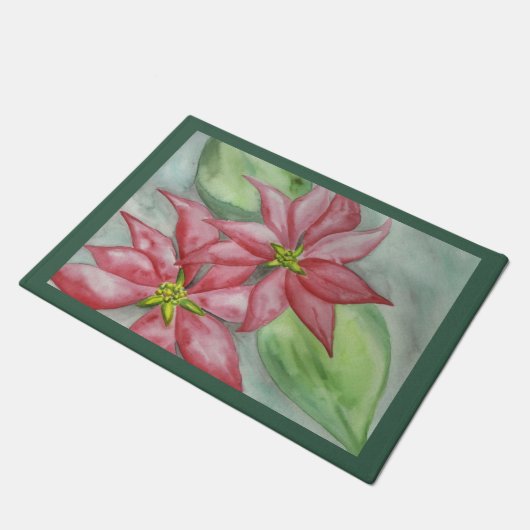 Retro Christmas Poinsettias Doormat Deurmat (Schuin)