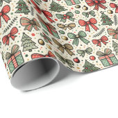 Retro Christmas Polka Dots Bows Pattern Cadeaupapier (Rol Hoek)
