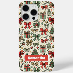  Retro Christmas Polka Dots Bows Pattern iPhone 15 Pro Max Hoesje