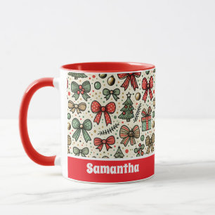 Retro Christmas Polka Dots Bows Pattern Mok