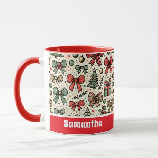Retro Christmas Polka Dots Bows Pattern Mok (Links)