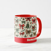 Retro Christmas Polka Dots Bows Pattern Mok (Voorkant rechts)
